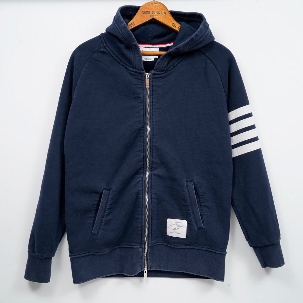 Thom Browne Classic Loopback 4-Bar Zip Up Hoodie Navy Size 1 Made in Japan